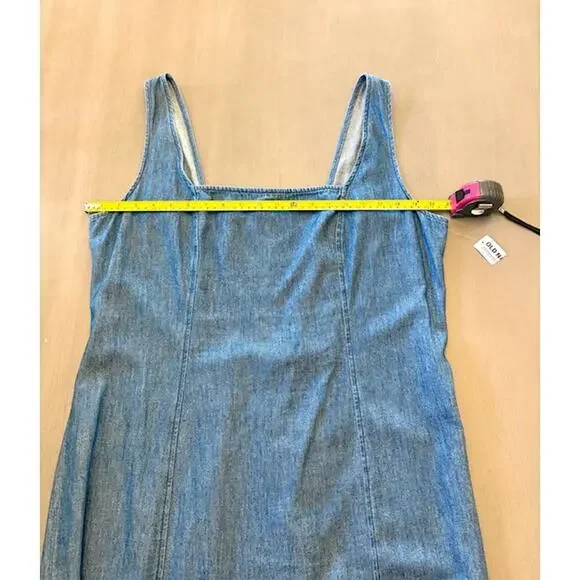 Old Navy Denim Chambray Midi Dress XL Blue Smocked Back Square Neck Cottagecore - Picture 11 of 15
